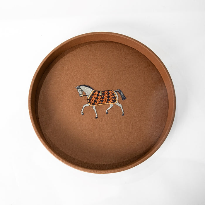 ROUND TRAY WITH EMBROIDERY HORSE D42CM (202042185)