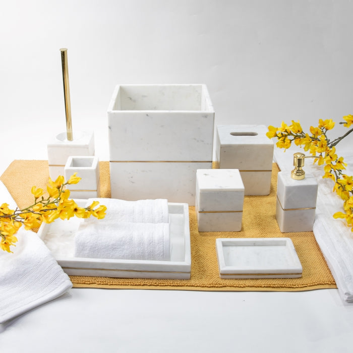 AS-8PCS BATHROOM SET INLAY WHITE/NATURAL (264846582)