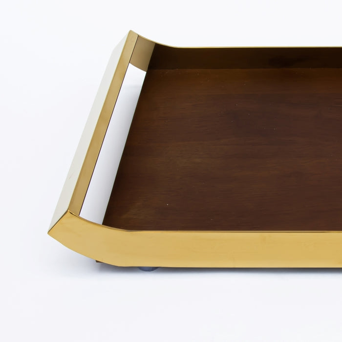 DAZHANG-RECT.TRAY WOOD&STAINLESS STEEL GOLD 44X26 (202107490)