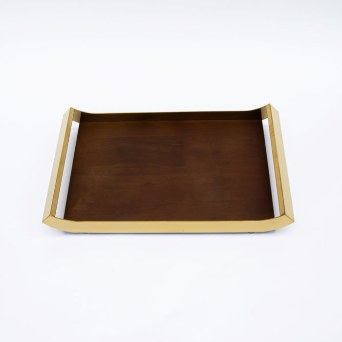 DAZHANG-RECT.TRAY WOOD&STAINLESS STEEL GOLD 44X26 (202107490)