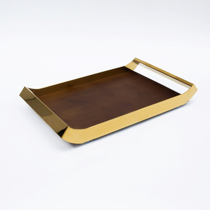 DAZHANG-RECT.TRAY WOOD&STAINLESS STEEL GOLD 44X26 (202107490)
