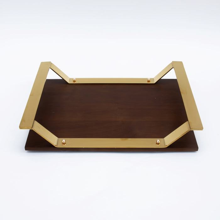 DAZHANG-RCT.TRAY WOOD&STAINLESSSTEEL GOLD 40X30CM (202107514)