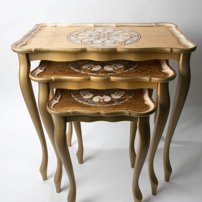 FALCONIERI WOODEN SET/3PCS TABLE GOLD/IVR (202107442)