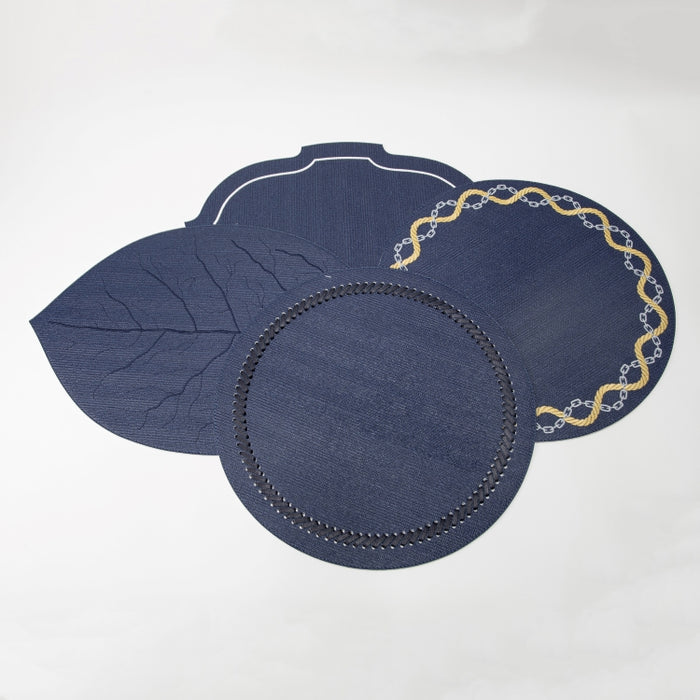 ROUND PLACEMAT W/EMBR BRAID NVY (202055059)