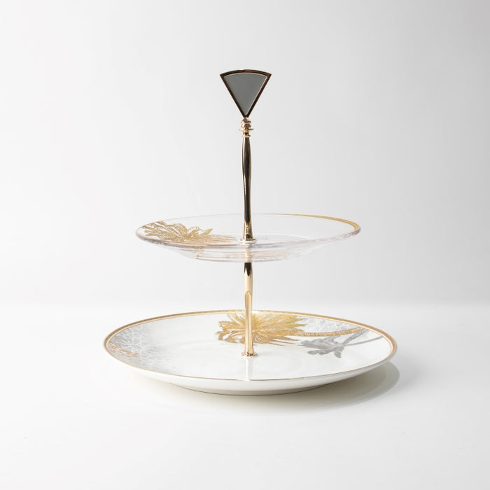 TWINS-2 TIER CAKE PLATE PALM GOLD (202029279)