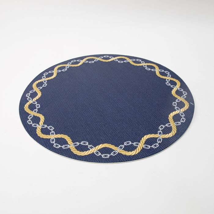 ROUND PLACEMAT W/EMBR BRAID NVY (202055059)