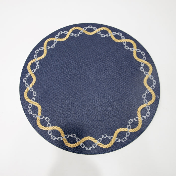 ROUND PLACEMAT W/EMBR BRAID NVY (202055059)