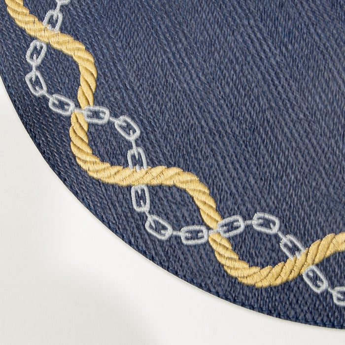 ROUND PLACEMAT W/EMBR BRAID NVY (202055059)