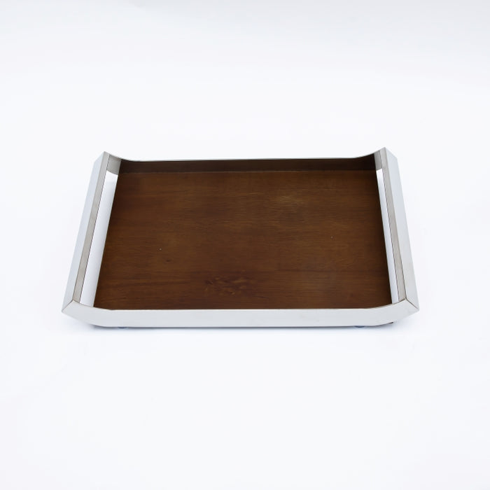 DAZHANG-RECT TRAY WOOD&STAINLESS STEEL SLV 44X26CM (202107489)