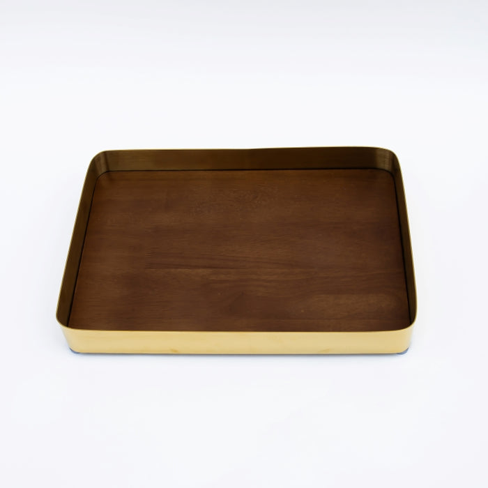 DAZHANG-RECT.TRAY WOOD & STAINLESS STEEL GOLD 40X29CM (202107492)