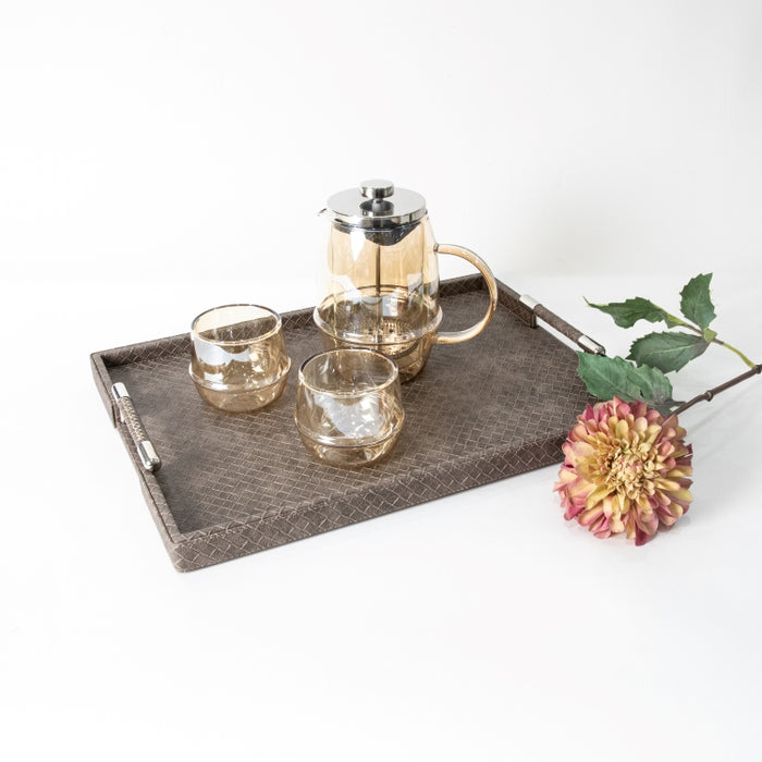 RECT TRAY WITH STAINLESS STEEL HANDLE BROWN 45CMX33CM (202042194)