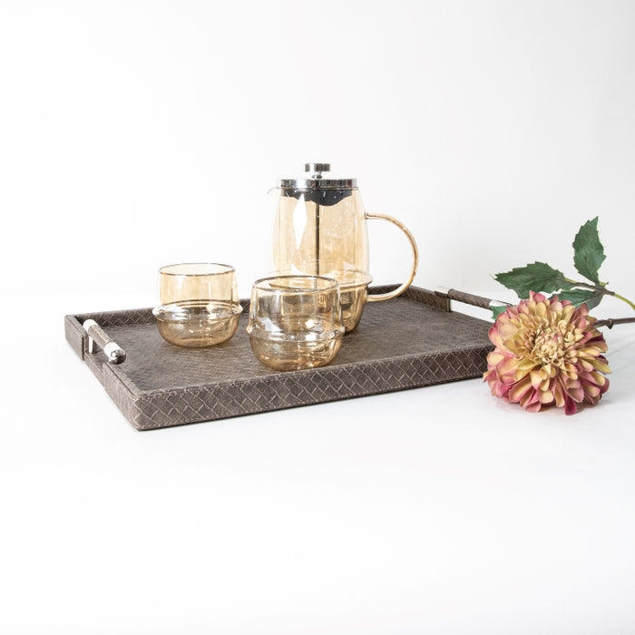 RECT TRAY WITH STAINLESS STEEL HANDLE BROWN 45CMX33CM (202042194)